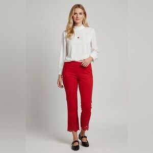 Attyre Vibrant Red Petite Cropped Pants with lace Details